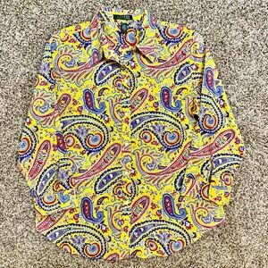 Vintage Lauren Ralph Lauren Button Up Shirt Yellow Paisley Women’s Large EUC